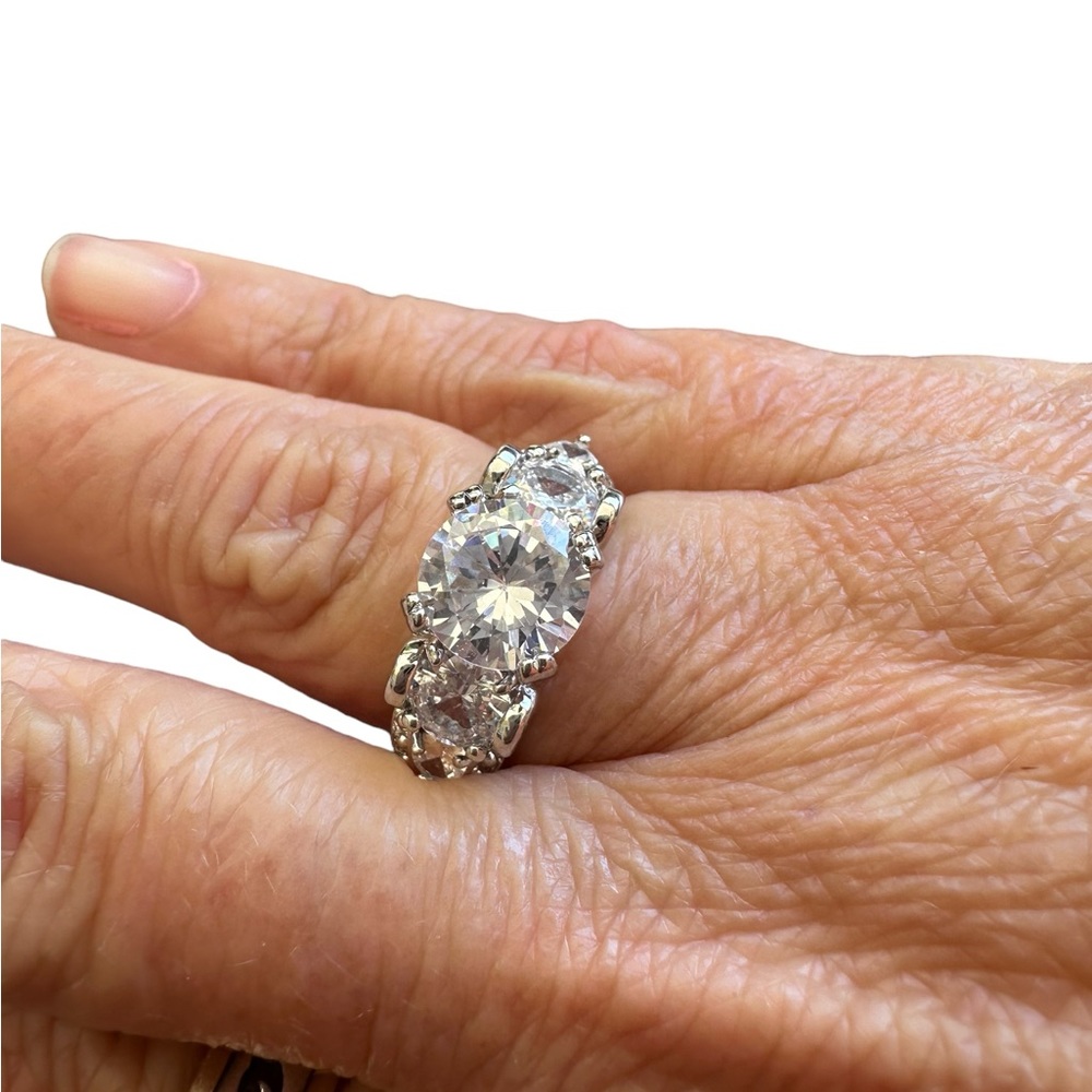 Silver Multiple Diamond Solitaire Ring - image 2